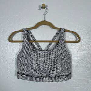 Lululemon Women 12 White Black Houndstooth Energy Sports Bra Athletic Workout